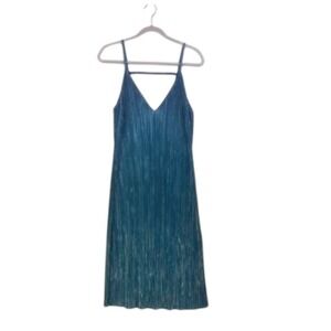 Boohoo Night Metallic Pleated Strappy Midi Dress Teal Blue Size 8